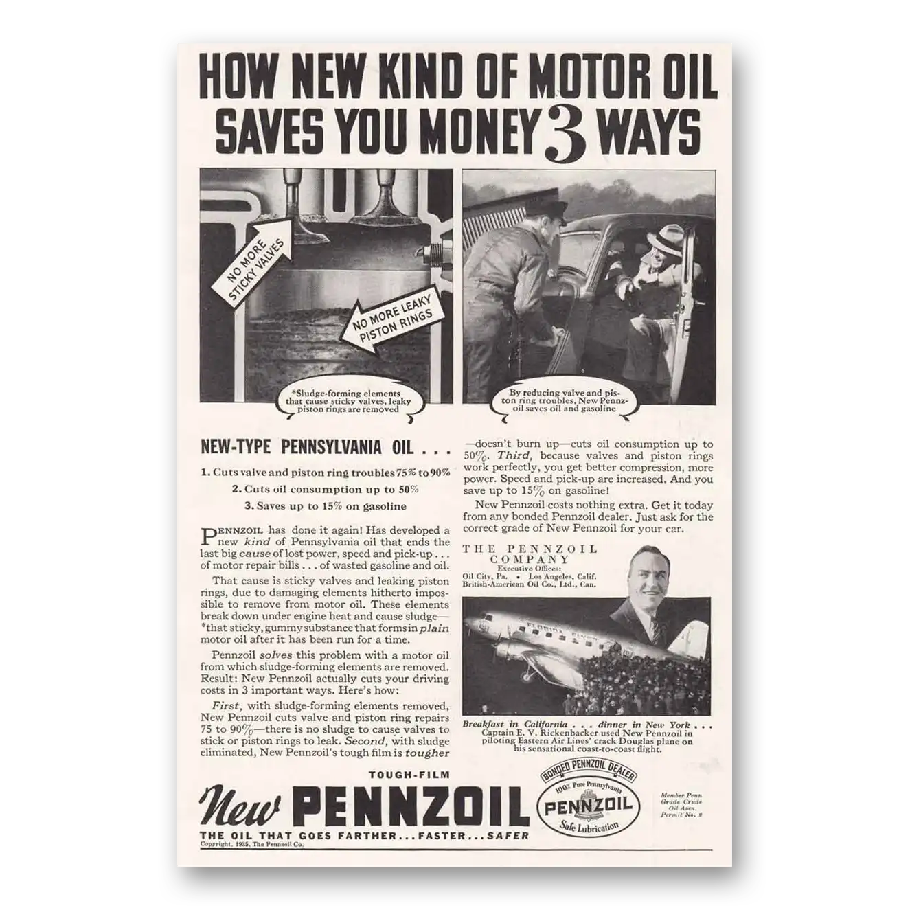 1935 Pennzoil New Kind of Motor Oil Vintage Magazine Print Ad