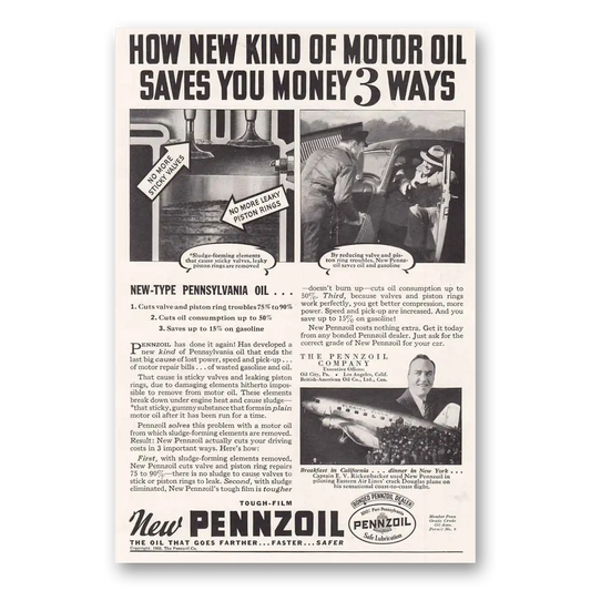 1935 Pennzoil New Kind of Motor Oil Vintage Magazine Print Ad