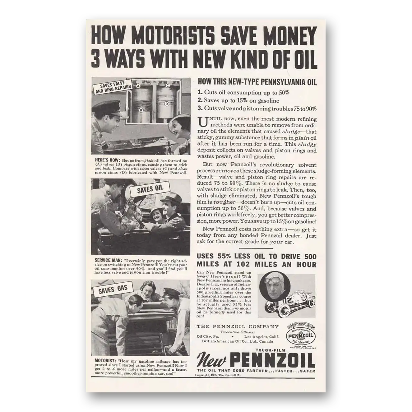 1935 Pennzoil New Type Pennsylvania Oil Vintage Magazine Print Ad