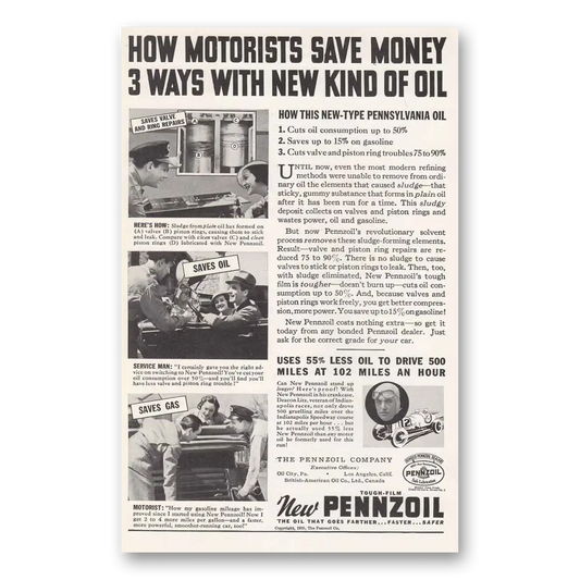 1935 Pennzoil New Type Pennsylvania Oil Vintage Magazine Print Ad