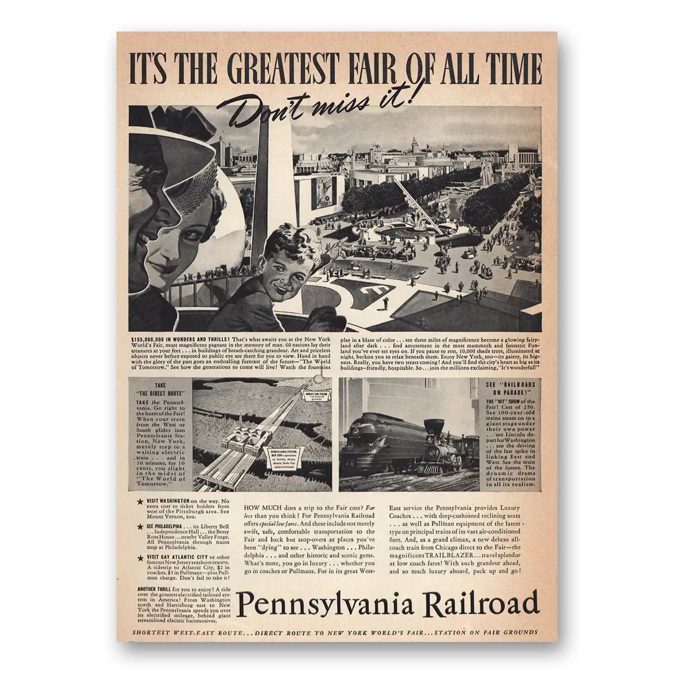 1939 Pennsylvania Railroad Greatest Fair of All Time Vintage Magazine Print Ad