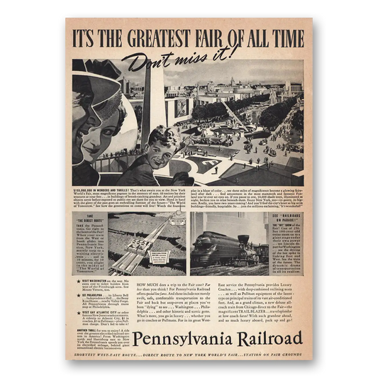 1939 Pennsylvania Railroad Greatest Fair of All Time Vintage Magazine Print Ad