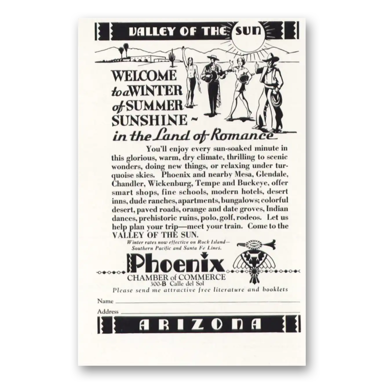 1935 Phoenix Arizona Welcome to a Winter of Summer Sunshine Vintage Magazine Print Ad