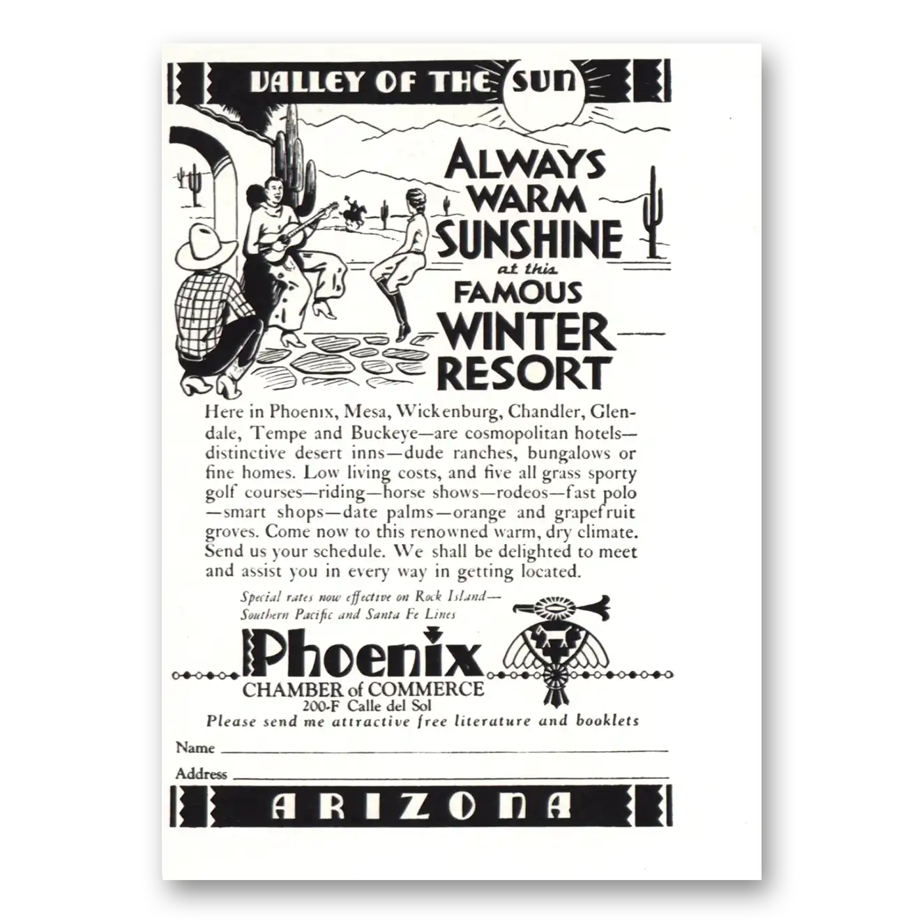 1935 Phoenix Arizona Always Warm Sunshine Vintage Magazine Print Ad