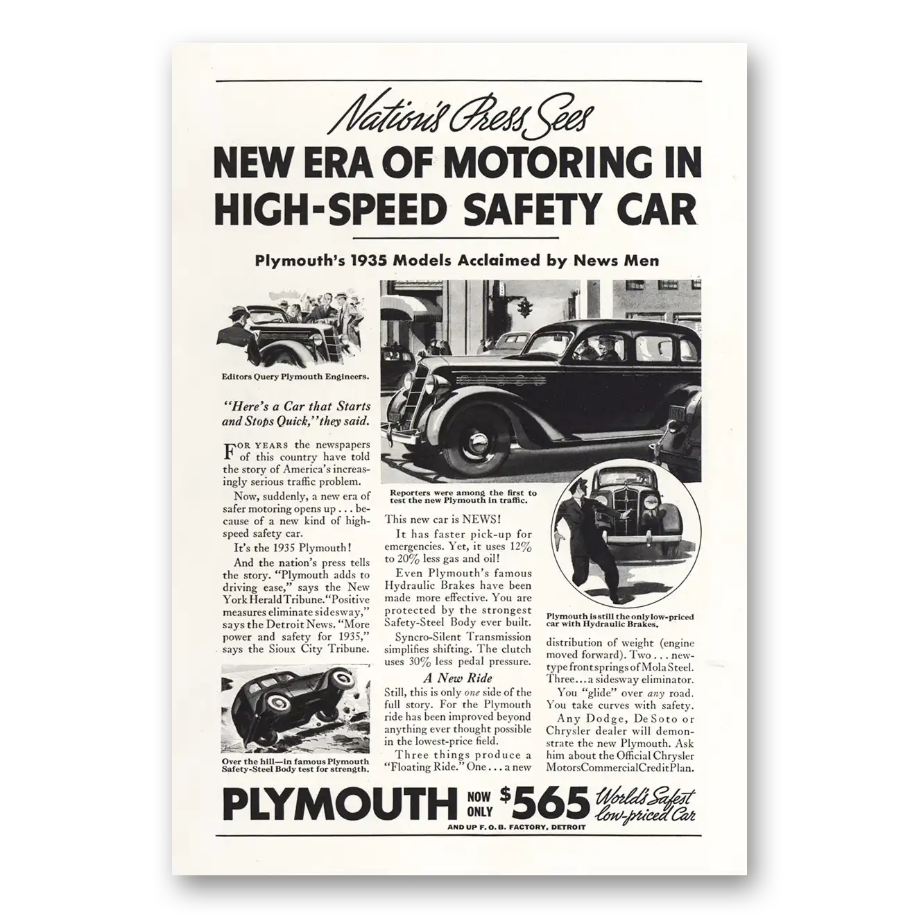 1935 Plymouth New Era of Motoring Vintage Magazine Print Ad