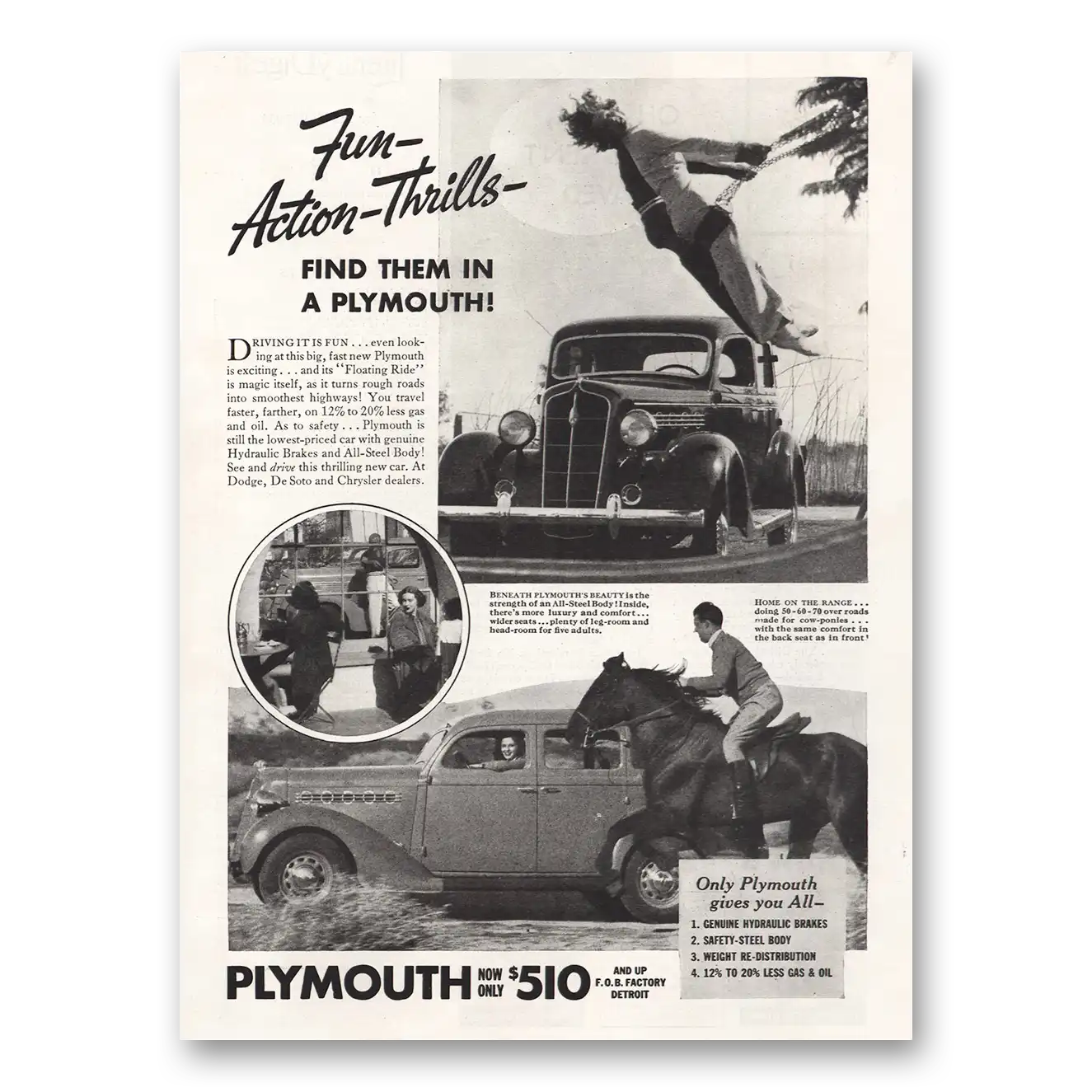 1935 Plymouth Driving It Is Fun Vintage Magazine Print Ad