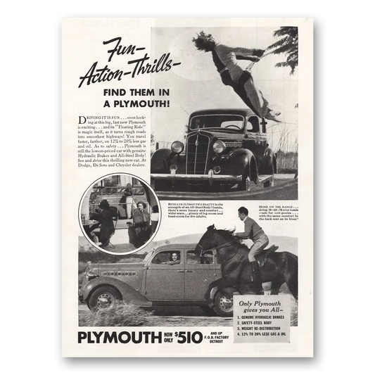 1935 Plymouth Driving It Is Fun Vintage Magazine Print Ad