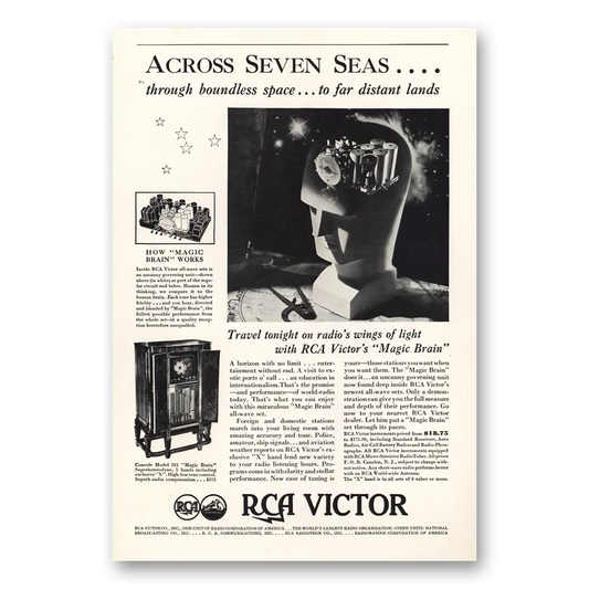 1935 RCA Victor Magic Brain Radio Across Seven Seas Boundless Space Vintage Magazine Print Ad