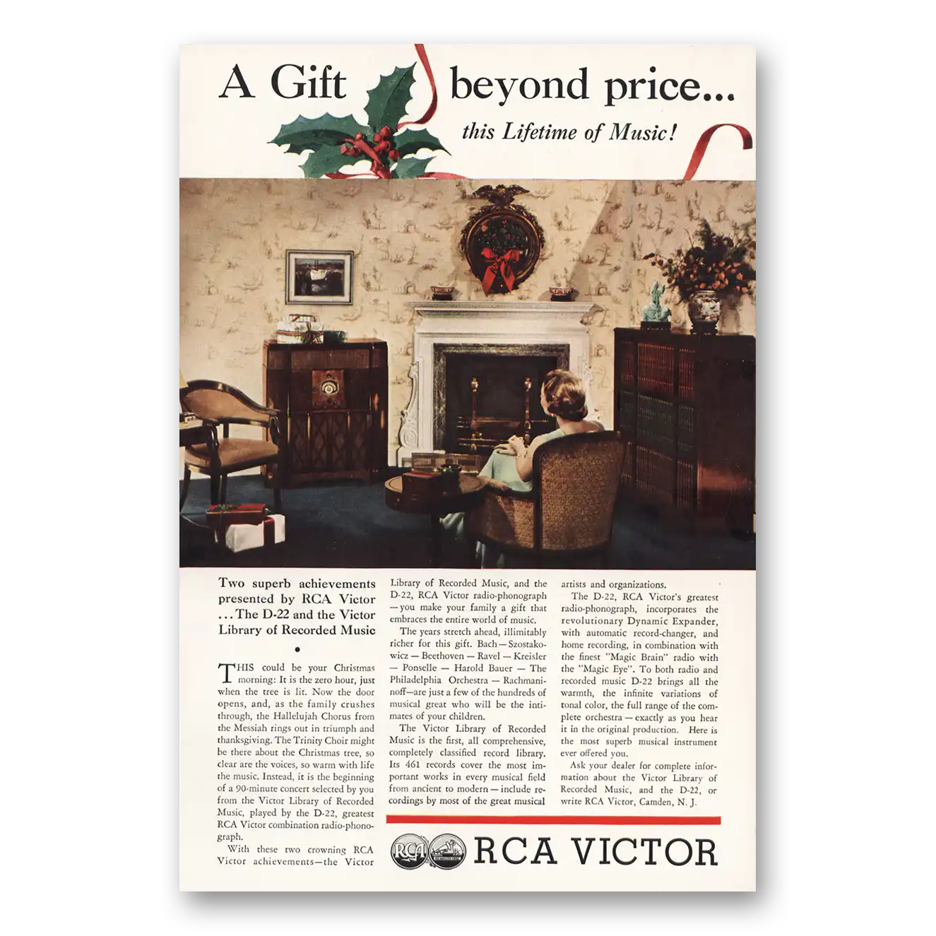 1935 RCA Victor Radios Victor D 22 Library of Recorded Music Vintage Magazine Print Ad