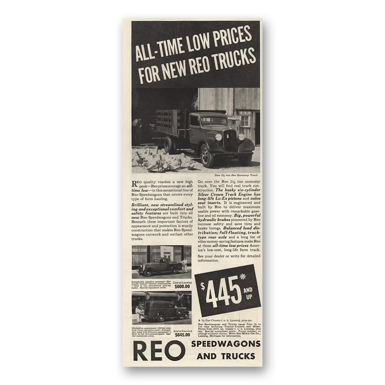 1935 Reo Trucks Speedwagons and Trucks Vintage Magazine Print Ad