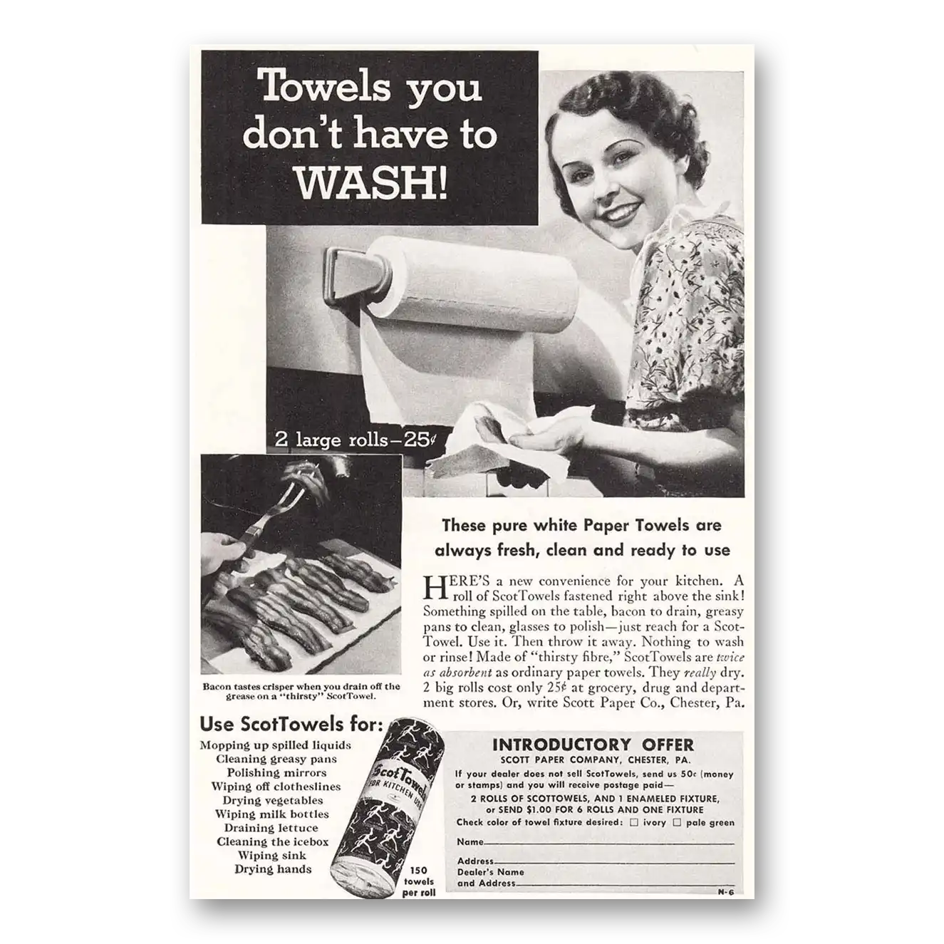 1935 Scot Towels Towels You Don't Have to Wash Vintage Magazine Print Ad