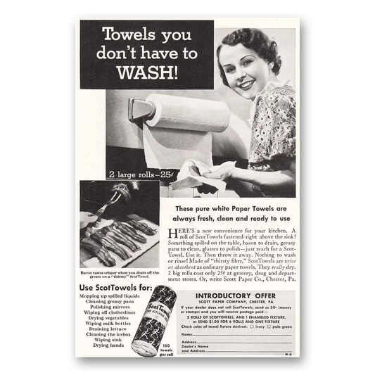 1935 Scot Towels Towels You Don't Have to Wash Vintage Magazine Print Ad