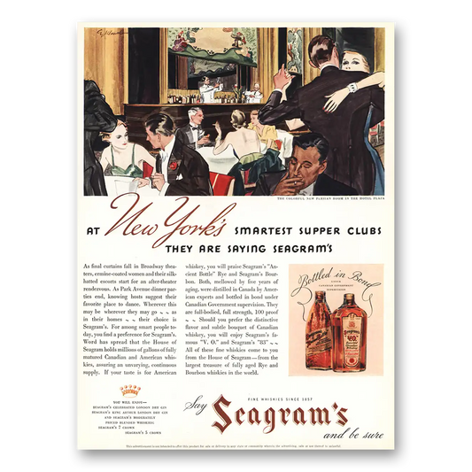 1935 Seagrams VO Whisky New Yorks Smartest Supper Clubs Vintage Magazine Print Ad