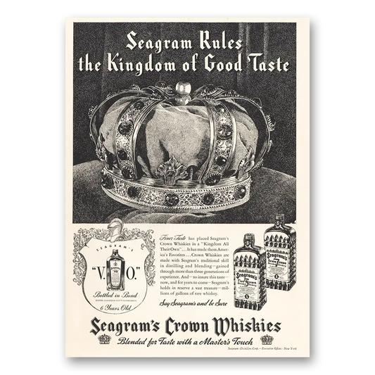 1935 Seagrams Crown Whiskies Kingdom of Good Taste Vintage Magazine Print Ad