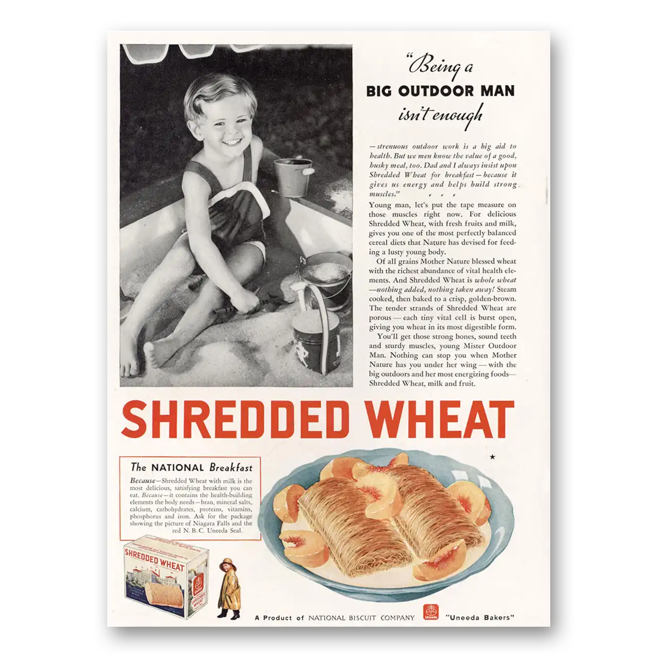 1935 Shredded Wheat Big Outdoor Man Vintage Magazine Print Ad