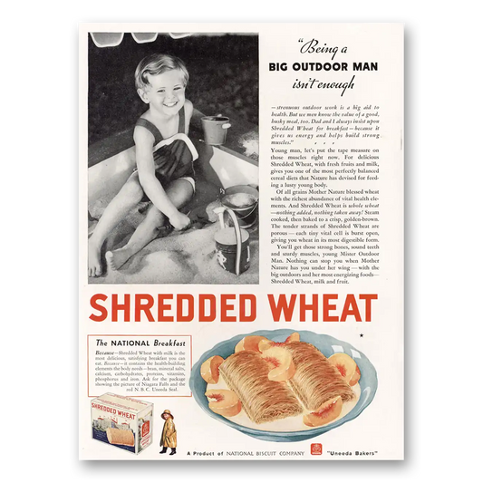 1935 Shredded Wheat Big Outdoor Man Vintage Magazine Print Ad