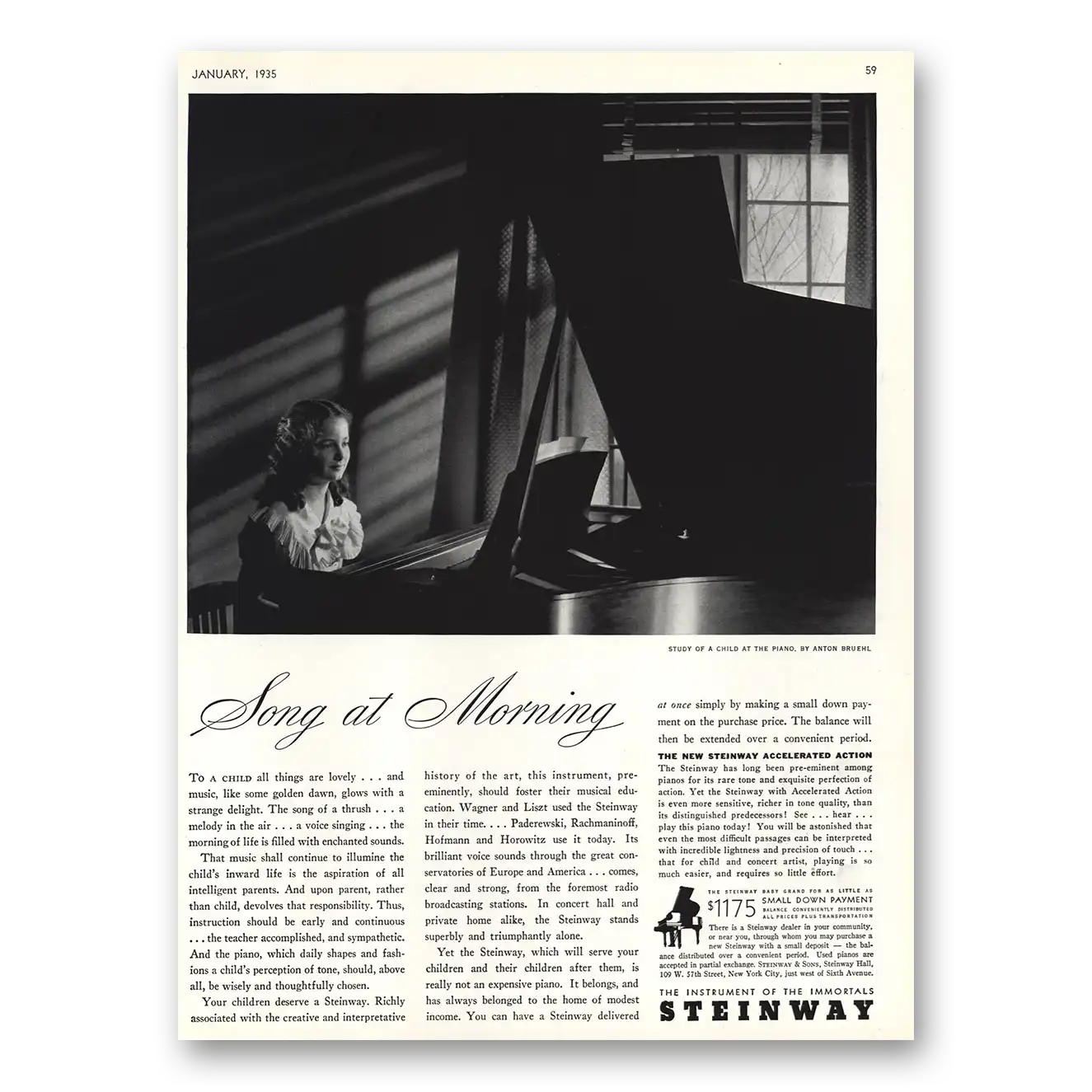 1935 Steinway Piano Song at Morning Vintage Magazine Print Ad