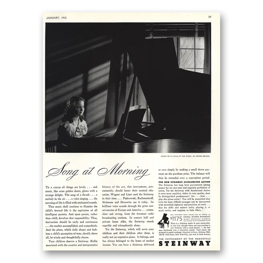 1935 Steinway Piano Song at Morning Vintage Magazine Print Ad