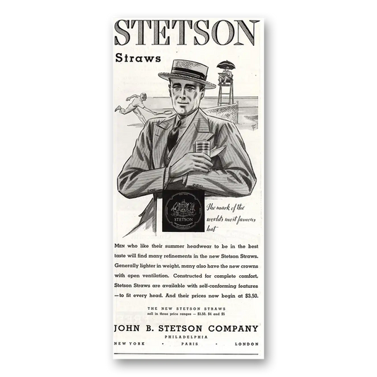 1935 Stetson Straws Men Who Like Their Summer Headwear Vintage Magazine Print Ad