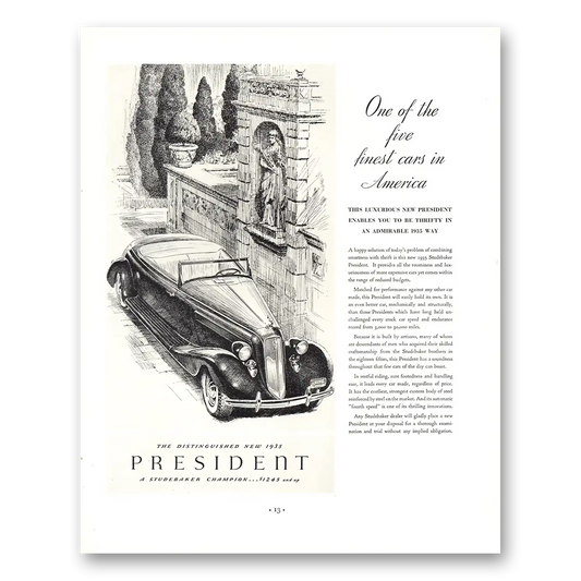 1935 Studebaker President One of Five Finest Cars In America Vintage Magazine Print Ad