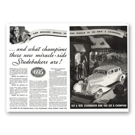 1934 Studebaker Champions Biggest Thrill In the World Champion Vintage Magazine Print Ad