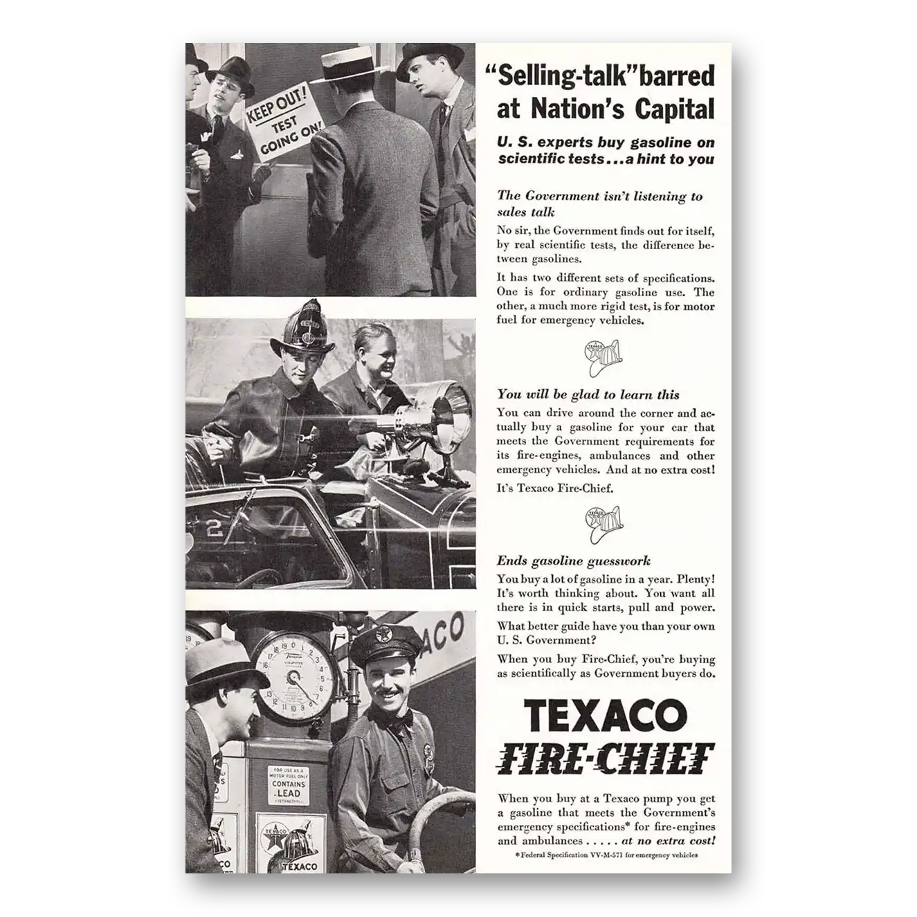 1935 Texaco Fire Chief Gasoline Selling talk barred at Nations Capital Vintage Magazine Print Ad