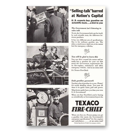 1935 Texaco Fire Chief Gasoline Selling talk barred at Nations Capital Vintage Magazine Print Ad