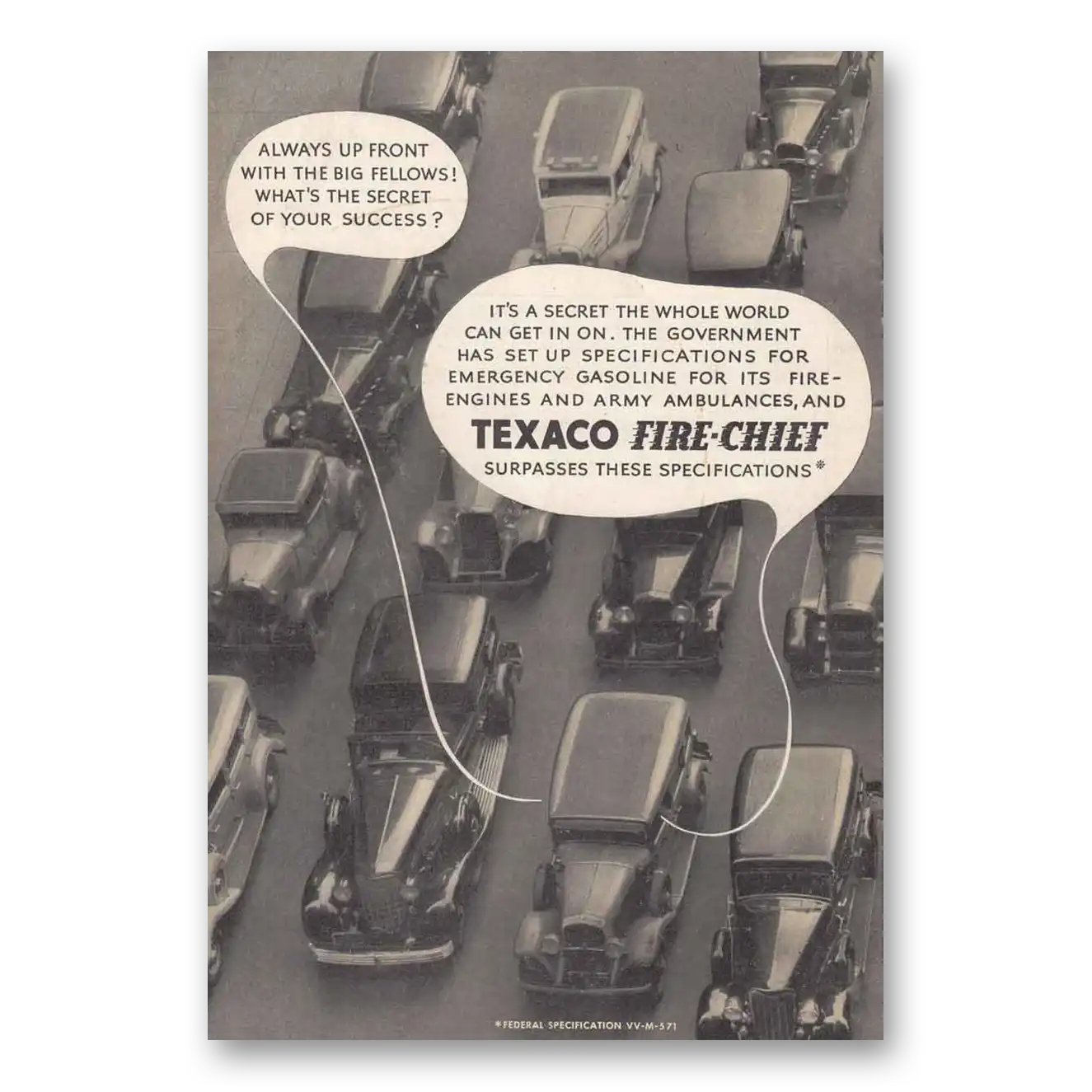 1935 Texaco Fire Chief Gasoline Always Up Front With the Big Fellows Vintage Magazine Print Ad