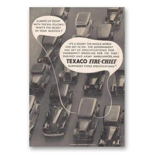 1935 Texaco Fire Chief Gasoline Always Up Front With the Big Fellows Vintage Magazine Print Ad