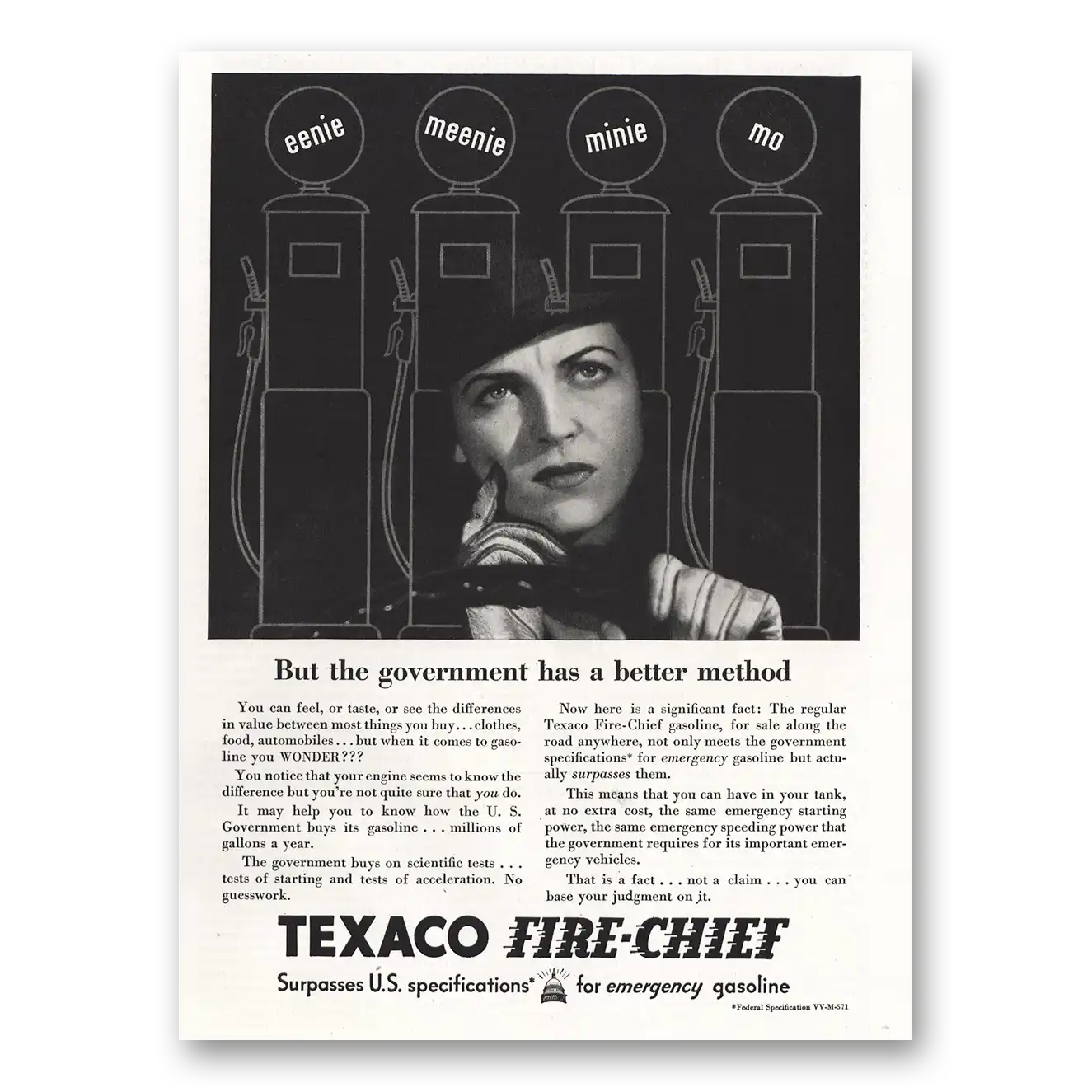 1935 Texaco Fire Chief Gasoline Eenie Meenie Minie Mo Vintage Magazine Print Ad