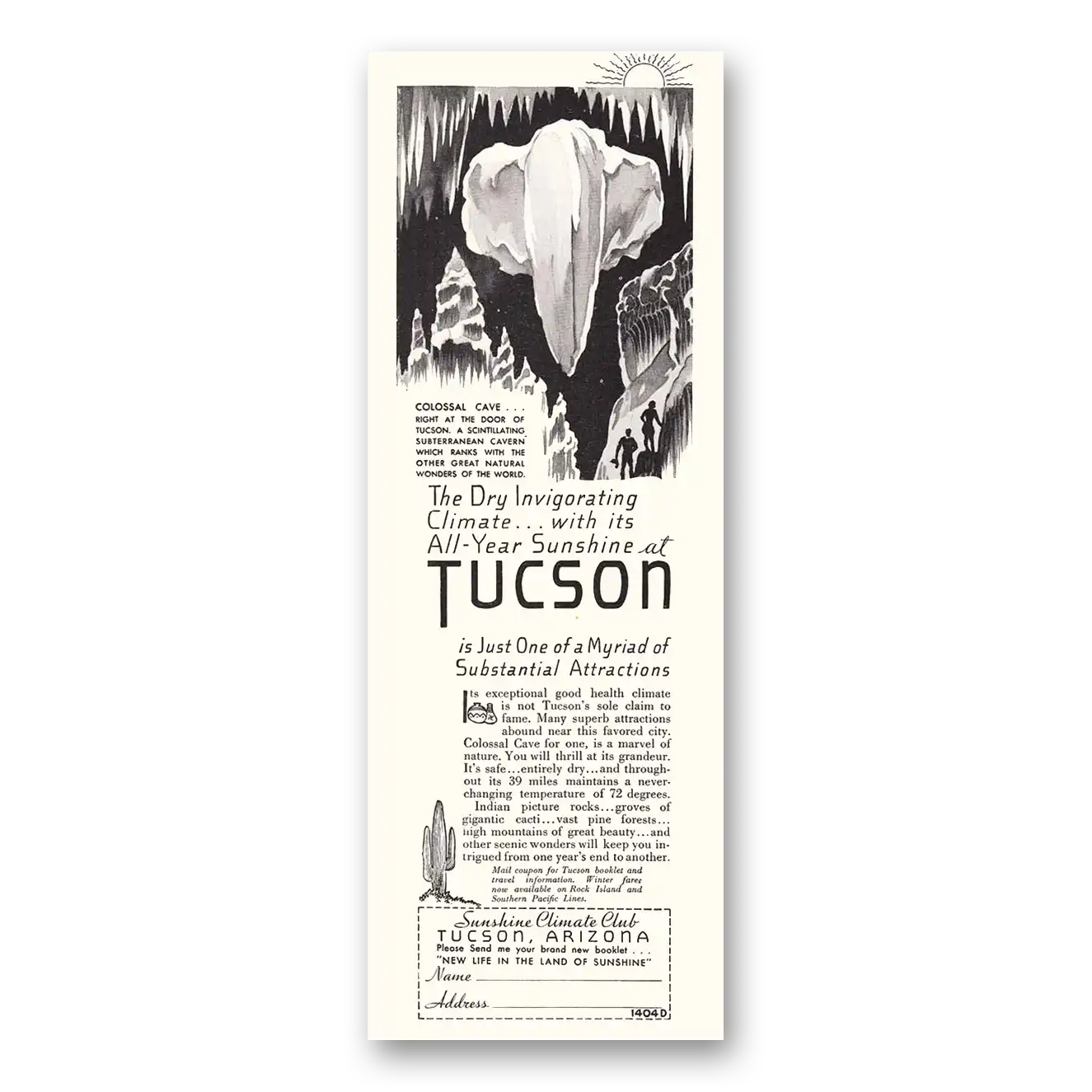 1935 Tucson Arizona Colossal Cave Vintage Magazine Print Ad