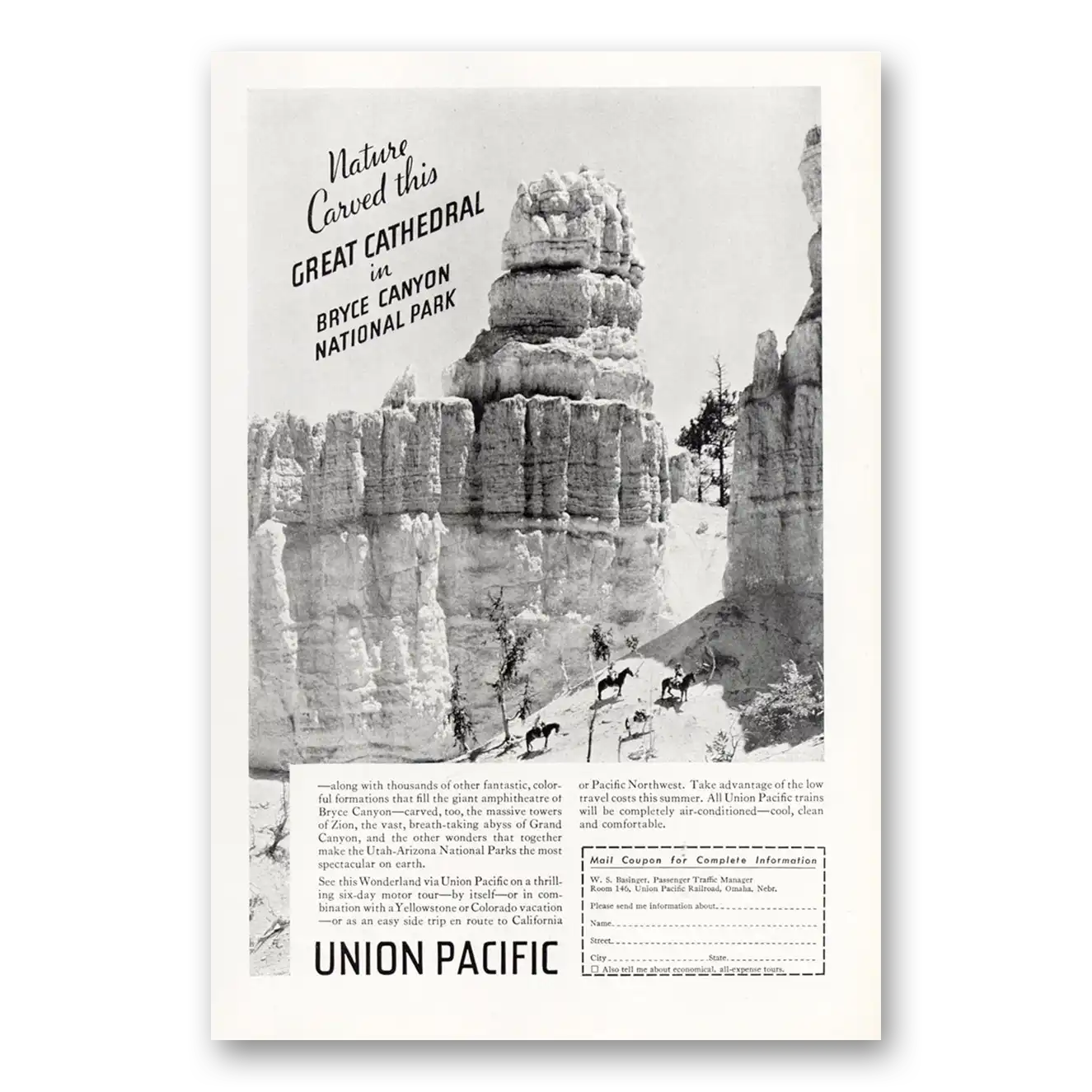 1935 Union Pacific Railroad Great Cathedral in Bryce Canyon Vintage Magazine Print Ad