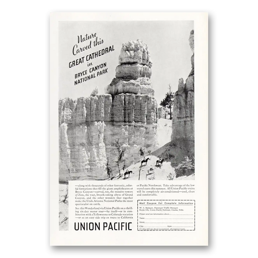 1935 Union Pacific Railroad Great Cathedral in Bryce Canyon Vintage Magazine Print Ad