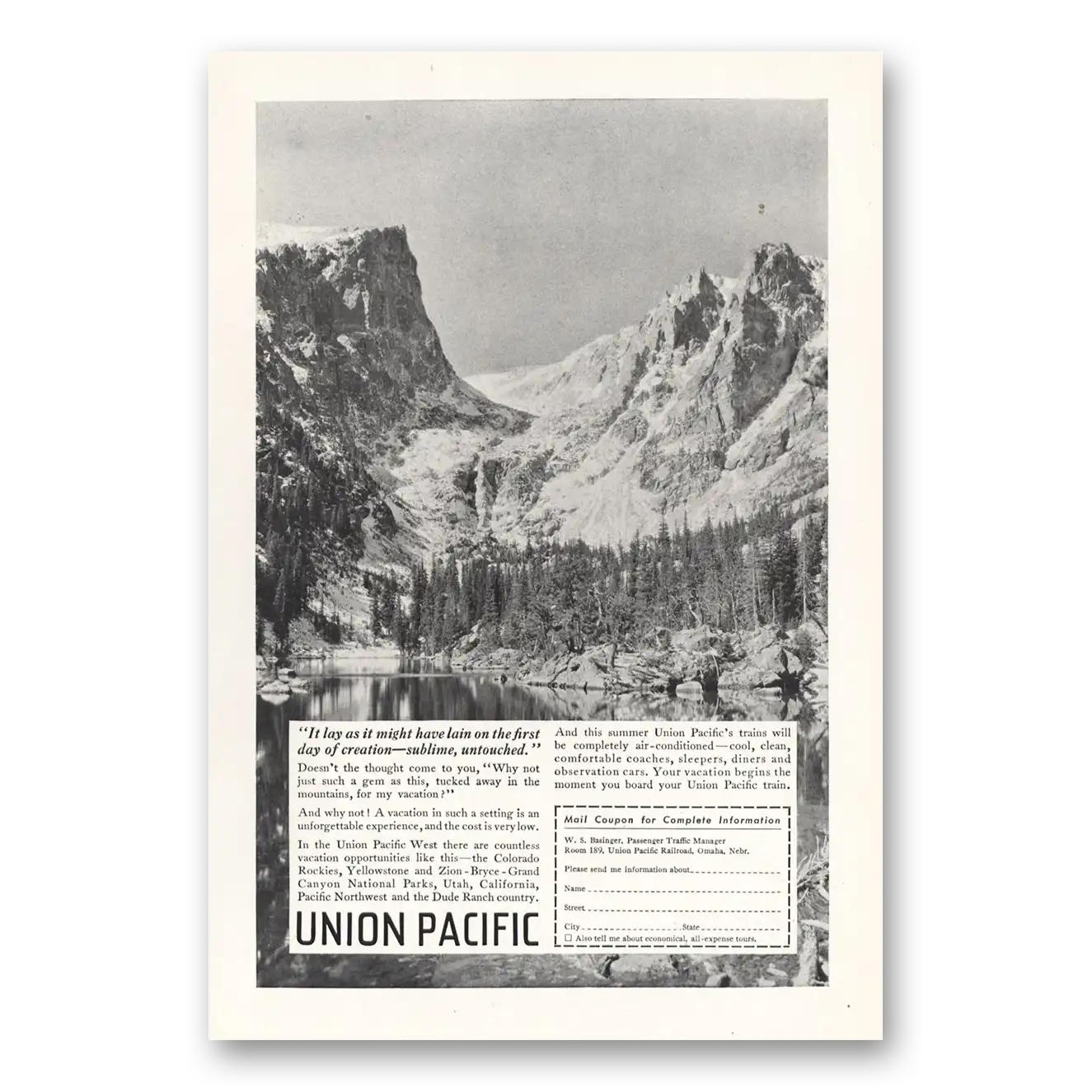 1935 Union Pacific Railroad Lay As It Might Have Lain Vintage Magazine Print Ad