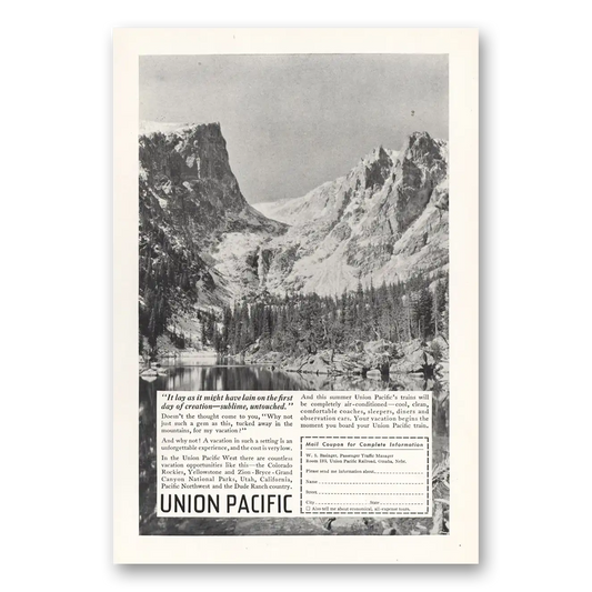 1935 Union Pacific Railroad Lay As It Might Have Lain Vintage Magazine Print Ad