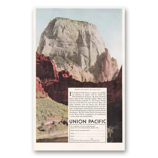 1935 Union Pacific Railroad Great White Throne Vintage Magazine Print Ad