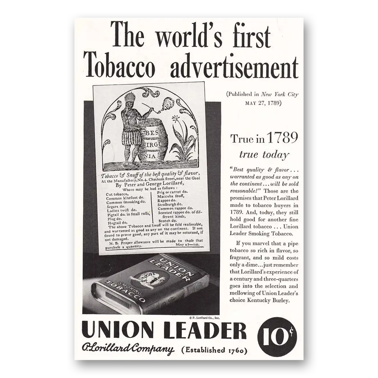 1935 Union Leader Tobacco First Tobacco Advertisement Vintage Magazine Print Ad