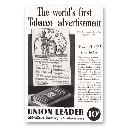 1935 Union Leader Tobacco First Tobacco Advertisement Vintage Magazine Print Ad