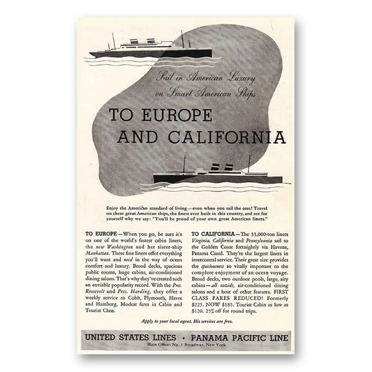 1935 United States Lines Panama Pacific Line Vintage Magazine Print Ad