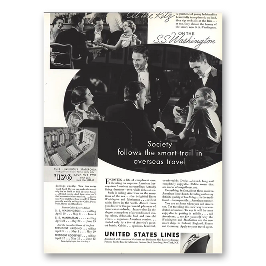 1935 United States Lines Society Follows the Smart Trail Vintage Magazine Print Ad