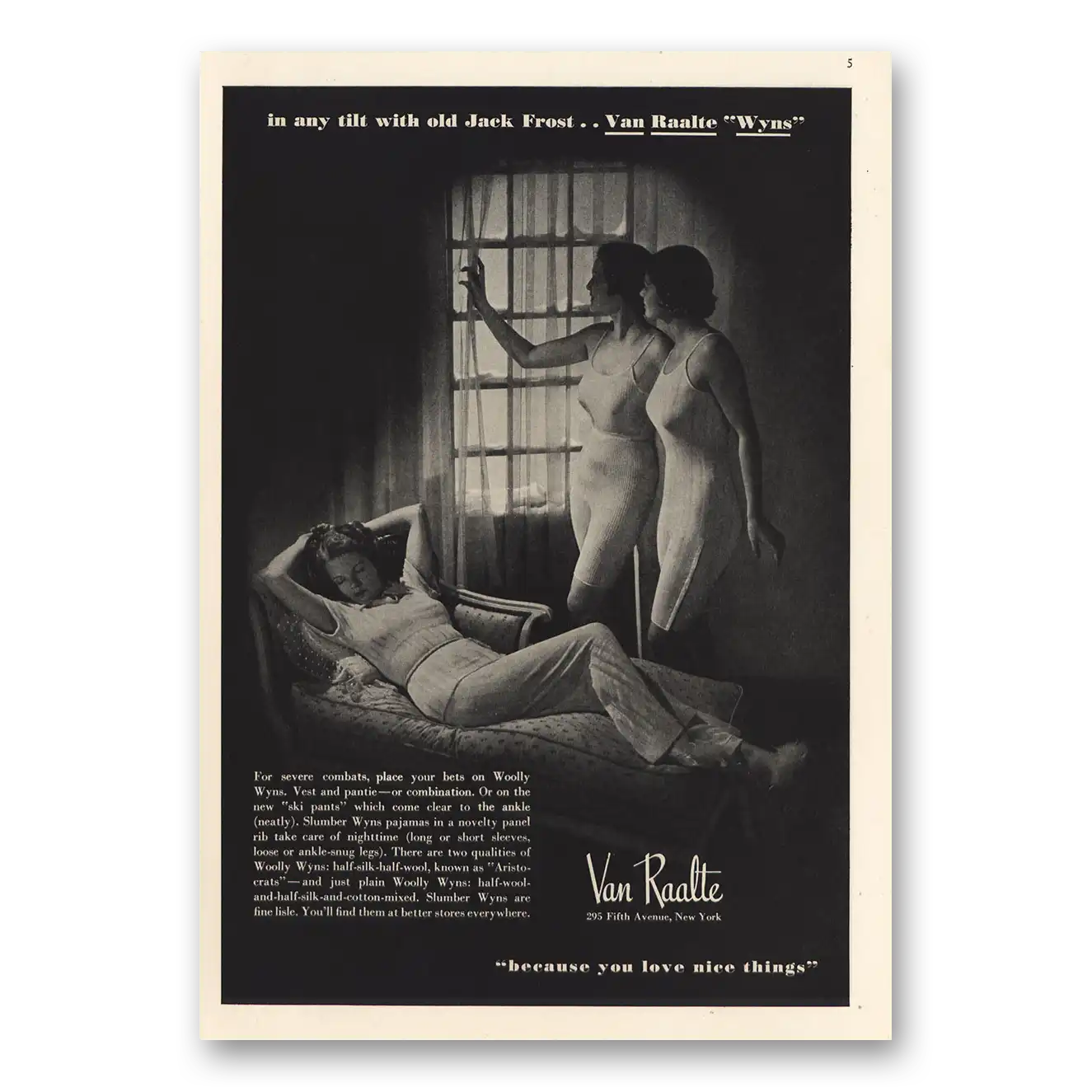 1935 Van Raalte Lingerie Woolly Wyns Old Jack Frost Vintage Magazine Print Ad