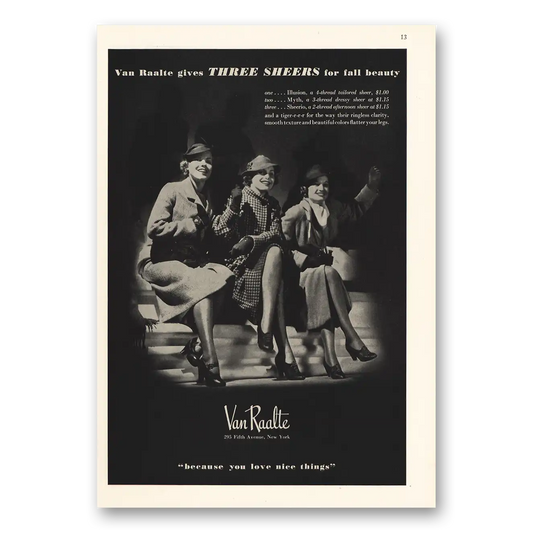 1935 Van Raalte Nylons Three Sheers for Fall Beauty Vintage Magazine Print Ad