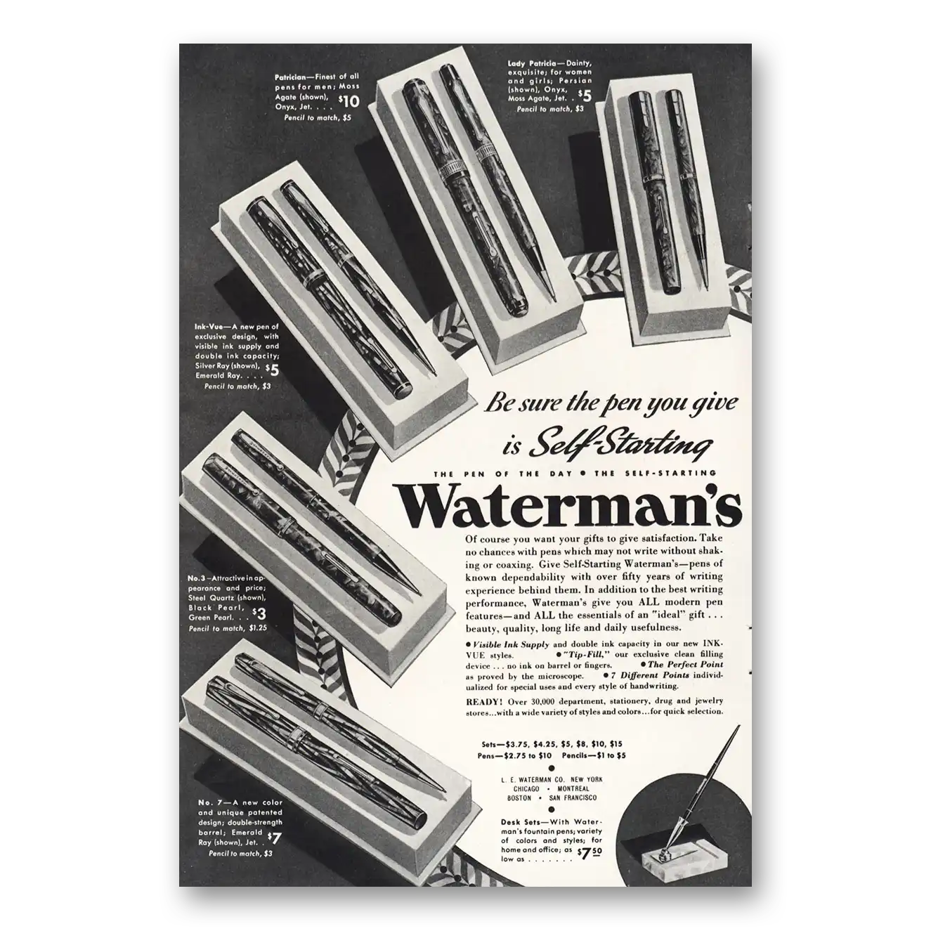 1935 Watermans Pen Pen You Give Is Self Starting Vintage Magazine Print Ad