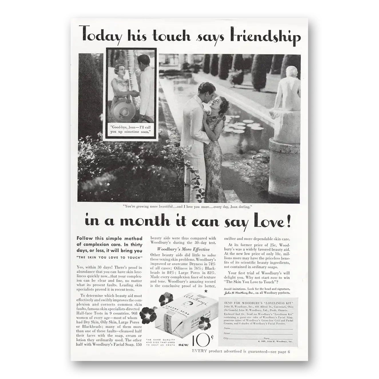 1935 Woodbury Facial Soap His Touch Says Friendship Vintage Magazine Print Ad