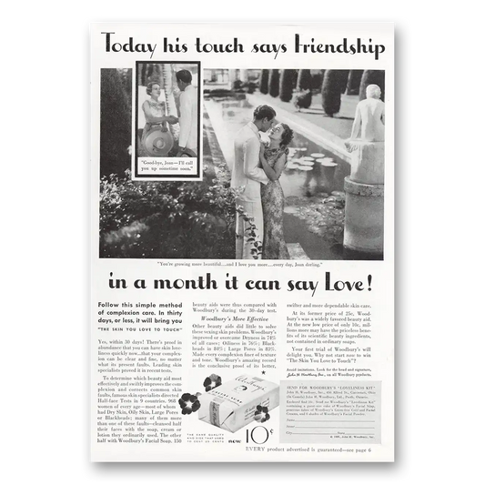 1935 Woodbury Facial Soap His Touch Says Friendship Vintage Magazine Print Ad