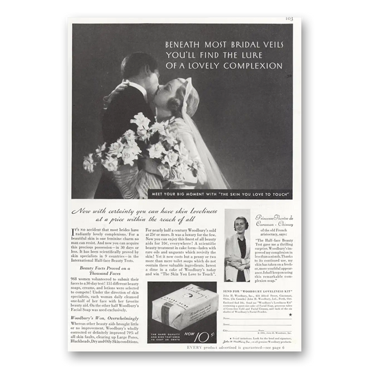 1935 Woodbury Facial Soap Beneath Most Bridal Veils Vintage Magazine Print Ad