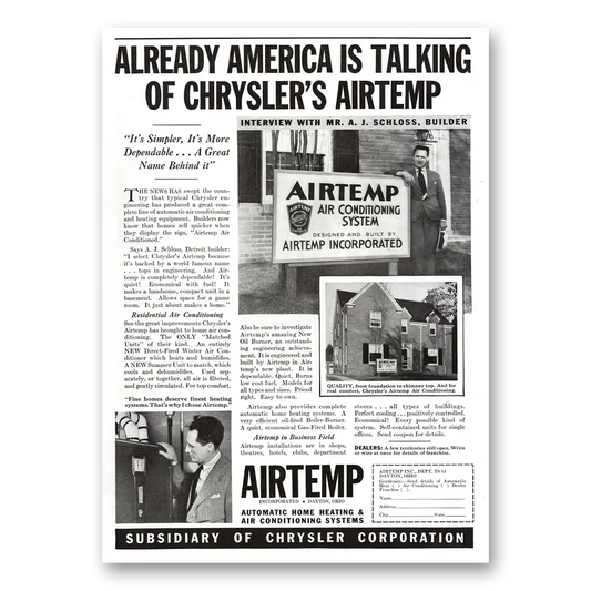 1936 Airtemp Air Conditioning Already America Is Talking Vintage Magazine Print Ad