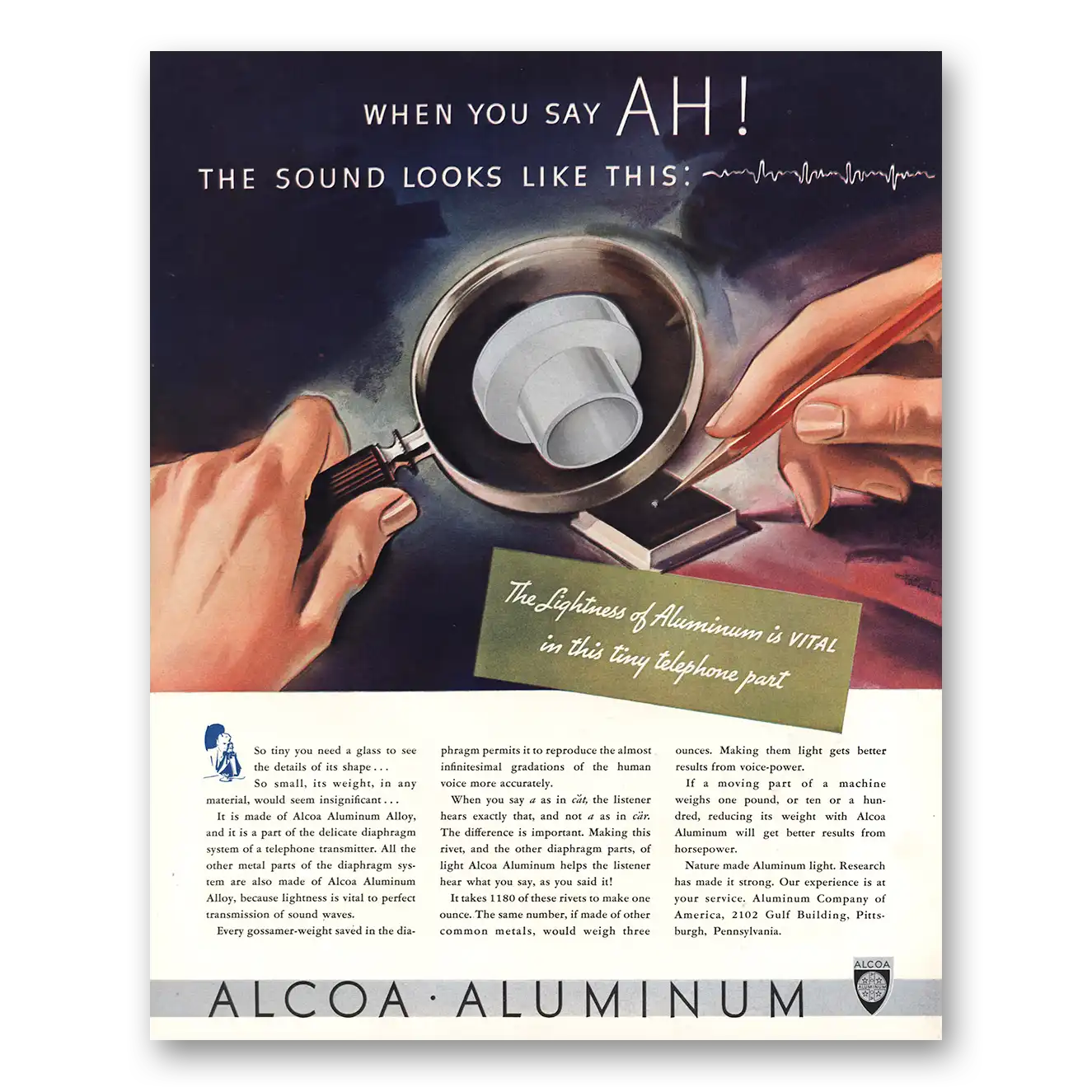 1936 Alcoa When You Say Ah Sound Looke Like This Vintage Magazine Print Ad