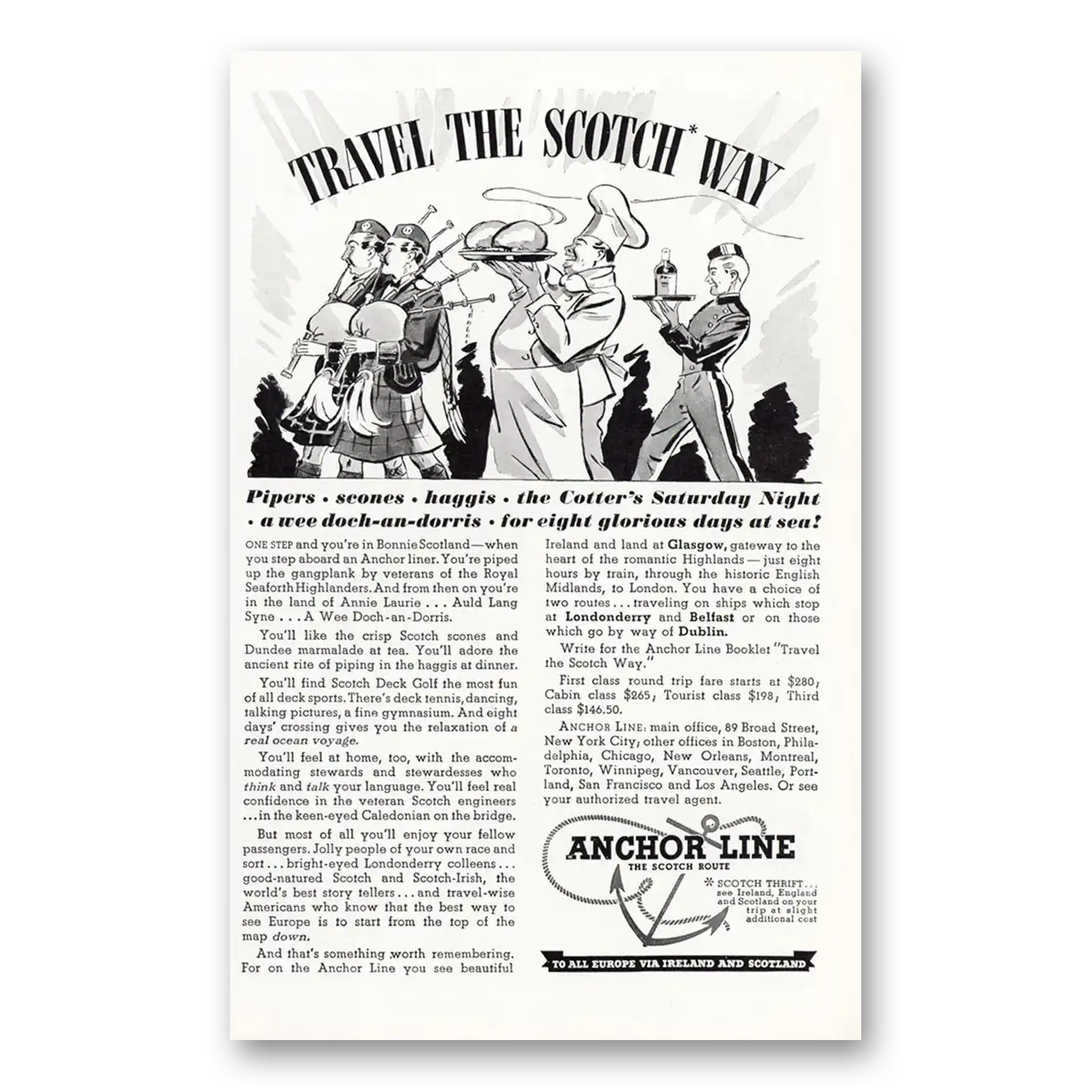 1936 Anchor Line Travel the Scotch Way Vintage Magazine Print Ad