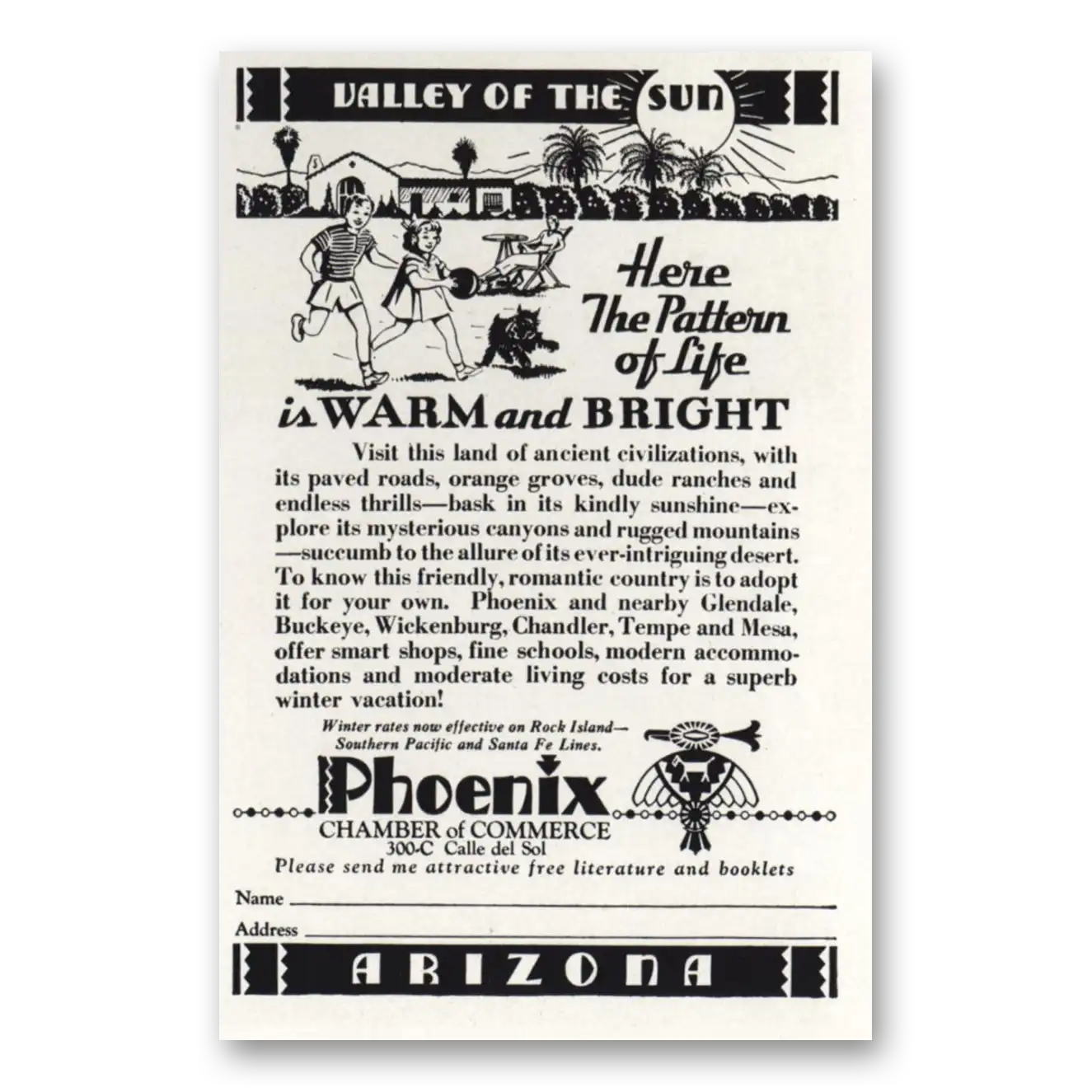 1936 Phoenix Arizona Pattern of Life Warm and Bright Vintage Magazine Print Ad